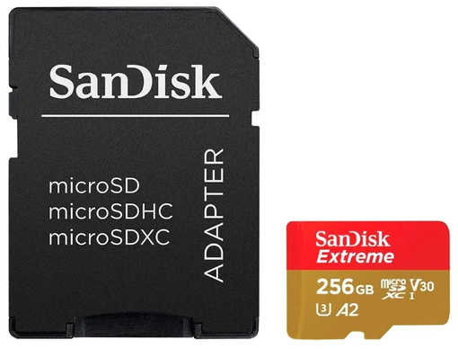 Карта памяти SanDisk Extreme microSDXC Class 10 UHS Class 3 V30 A2 160MB/s 256GB + SD адаптер