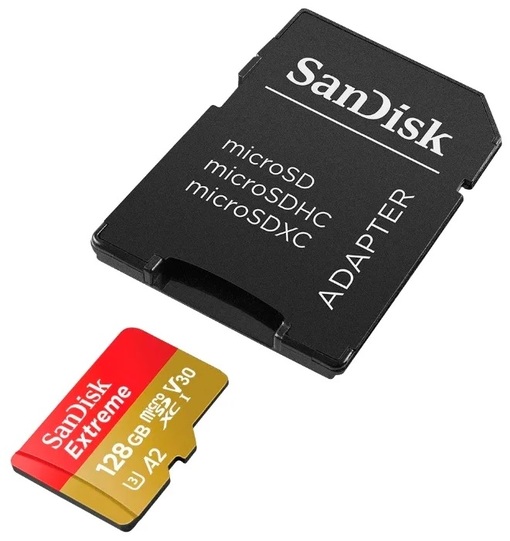 Карта памяти SanDisk Extreme microSDXC Class 10 UHS Class 3 V30 A2 160MB/s 128GB + SD адаптер